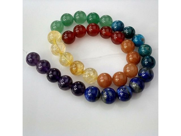 Matte Chakra Assortment, 2, Gemstone Beads, 8mm Round (strand)