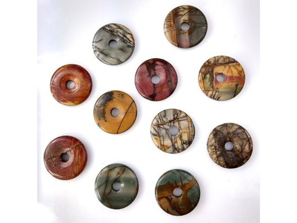 Red Creek Jasper Gemstone Donut, 30mm (Each)