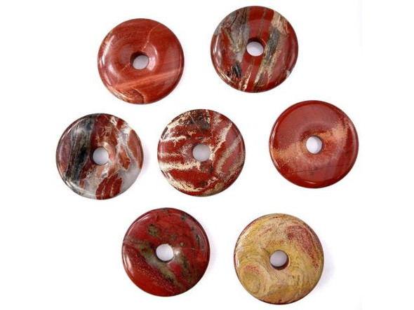 White Lace Red Jasper Gemstone Donut, 40mm (Each)