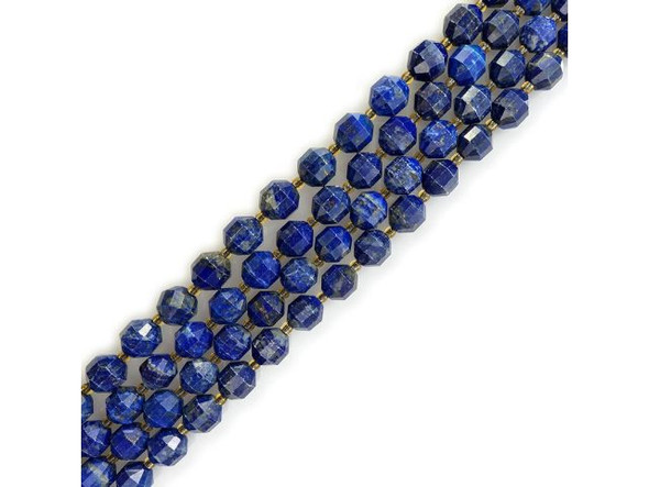 10mm Lantern Faceted Energy Tube Lapis Lazuli Gemstone Beads (strand)