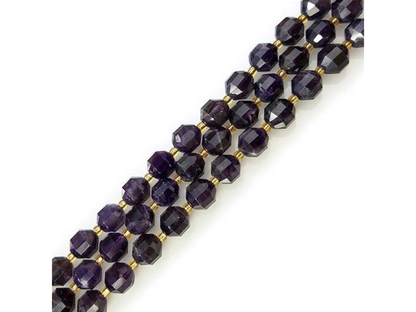 10mm Lantern Faceted Energy Tube Amethyst Gemstone Beads (strand)