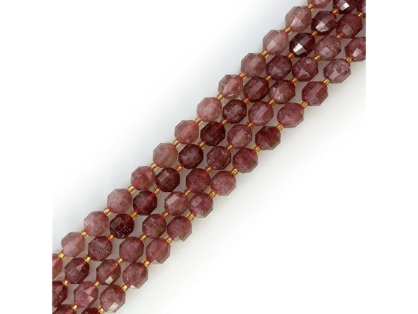 10mm Lantern Faceted Energy Tube Strawberry Quartz Gemstone Beads (strand)