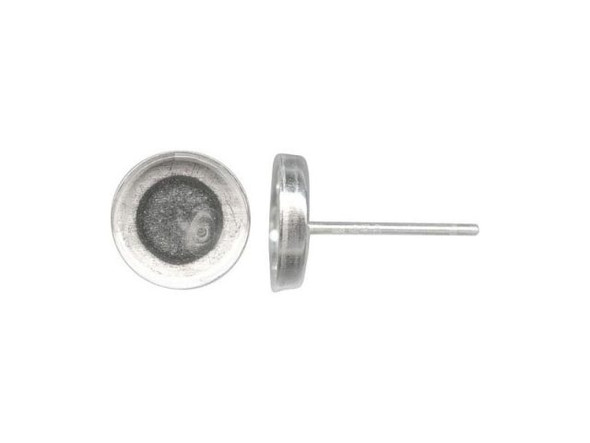 Sterling Silver Earring Post Findings, 8mm Round Bezel Cup (pair)