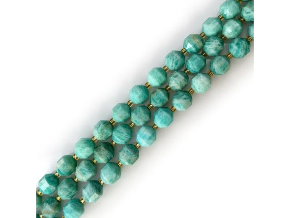 10mm Lantern Faceted Energy Tube Amazonite Gemstone Beads (strand)