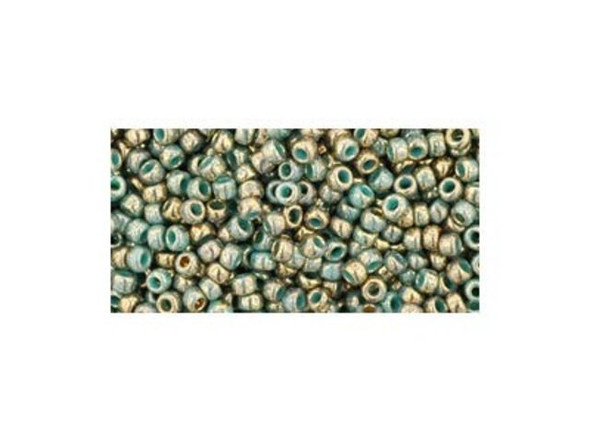 TOHO Glass Seed Bead, Size 11, 2.1mm, Gilded Marble Turquoise (Tube)