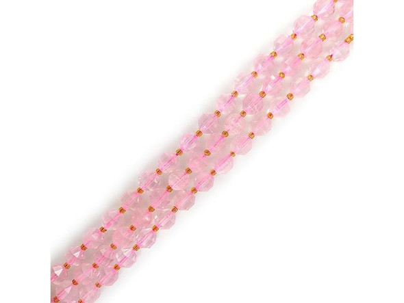 10mm Lantern Faceted Energy Tube Rose Quartz Gemstone Beads (strand)