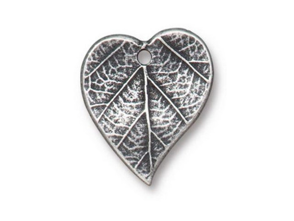 TierraCast Heart-shaped Leaf Charm - Antiqued Pewter Plated (Each)