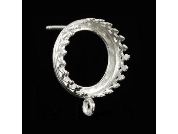 Earring Post Finding with Loop and 12mm I.D. Bezel Setting - Silver Plated (pair)