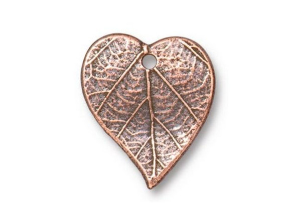 TierraCast Heart-shaped Leaf Charm - Antiqued Copper Plated (each)