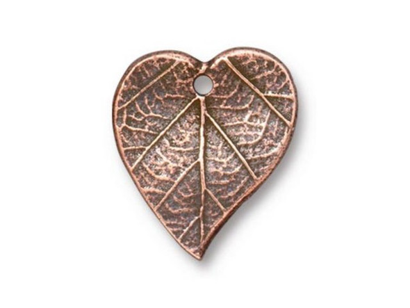 TierraCast Heart-shaped Leaf Charm - Antiqued Copper Plated (Each)