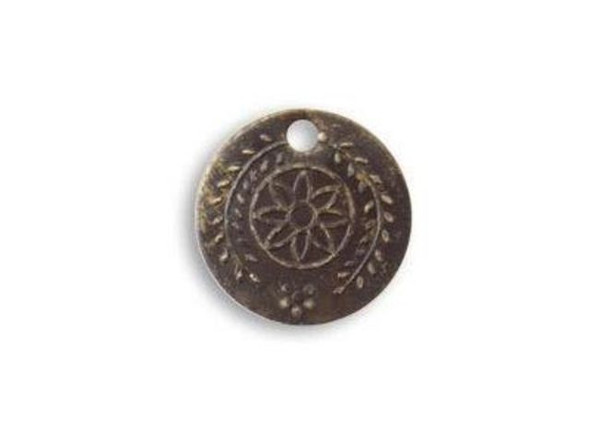 Vintaj Natural Brass Charm, 12mm Botanical Coin (pair)