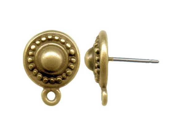 TierraCast Titanium Earring Post w Antiqued Gold Plated Loop + 10mm Beaded Design (5 pair)