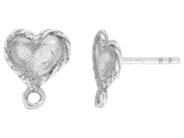 Sterling Silver Heart Post Earring with Loop (1 Pair)