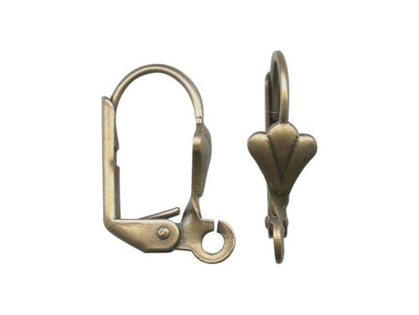 Antiqued Brass Plated Leverback Ear Wire, Fleur-de-Lis, 16x10mm (72 pcs)