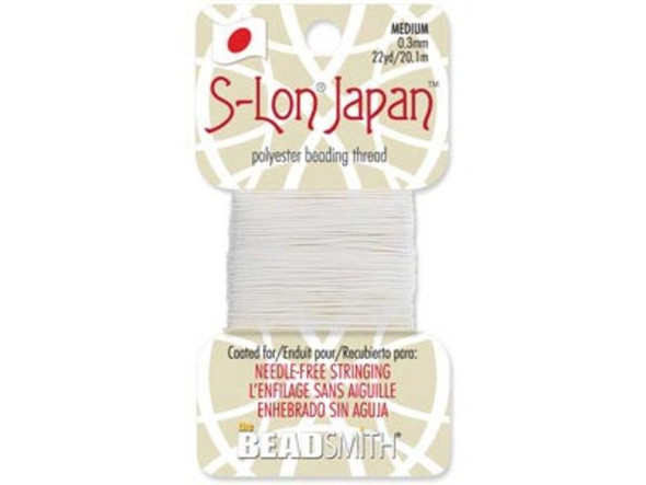 S-Lon Japan Medium Beading Thread, 0.30mm - White (Card)