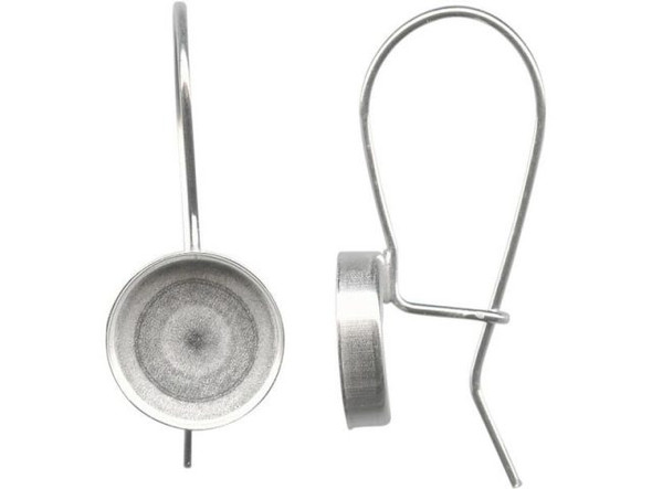 Sterling Silver Kidney Ear Wire, Round Bezel, 10mm (pair)