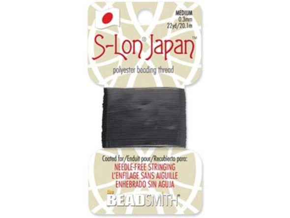 S-Lon Japan Medium Beading Thread, 0.30mm - Black (Card)