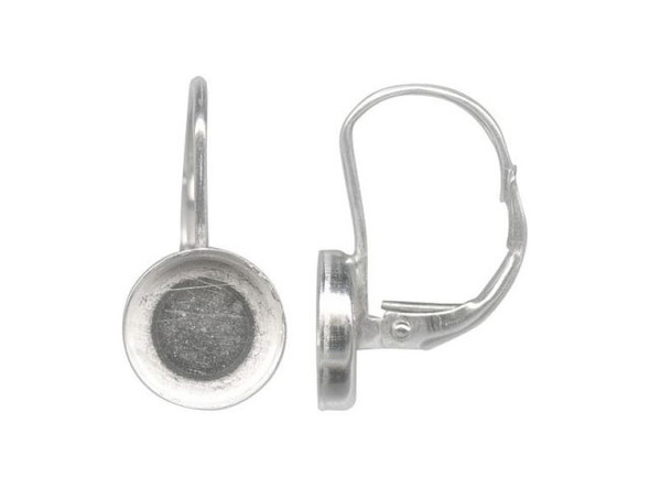 Sterling Silver Leverback Ear Wire, 8mm Round Bezel Cup (pair)