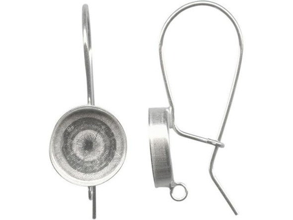 Sterling Silver Kidney Ear Wire, Round Bezel, 10mm, 1-Loop (pair)