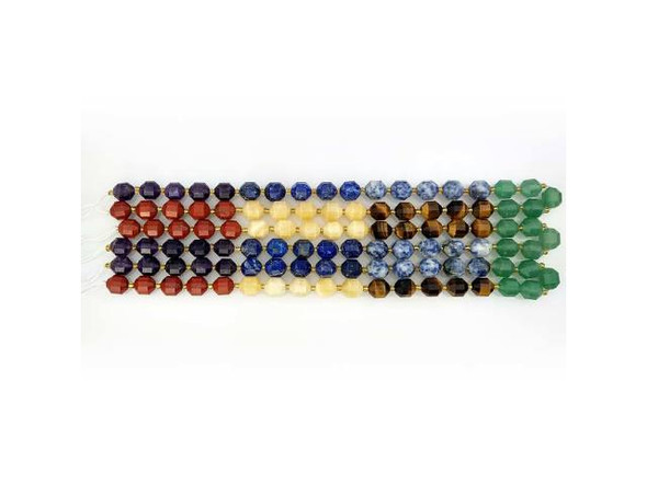 10mm Lantern Faceted Energy Tube Chakra Mix, 2, Gemstone Beads (strand)