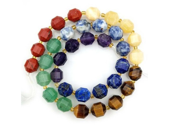 10mm Lantern Faceted Energy Tube Chakra Mix, 2, Gemstone Beads (strand)