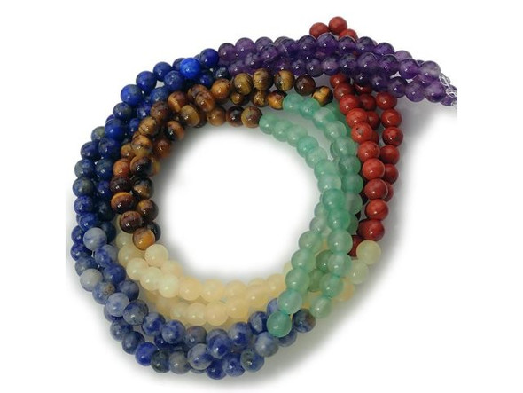 4mm Round Chakra Assortment, 2, Gemstone Beads (strand)