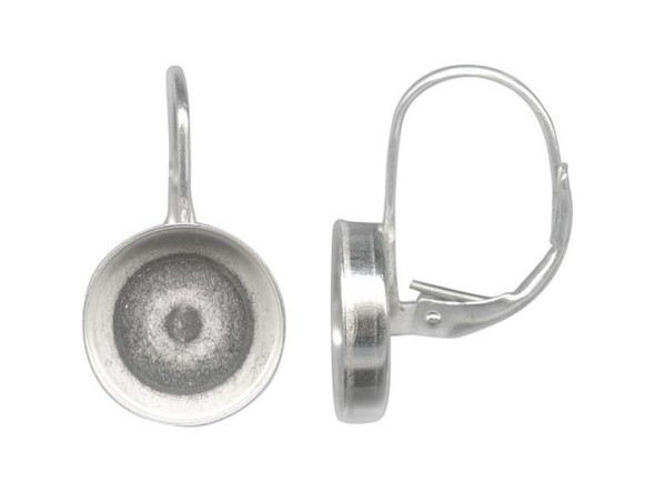 Sterling Silver Leverback Ear Wire, 10mm Round Bezel Cup (pair)