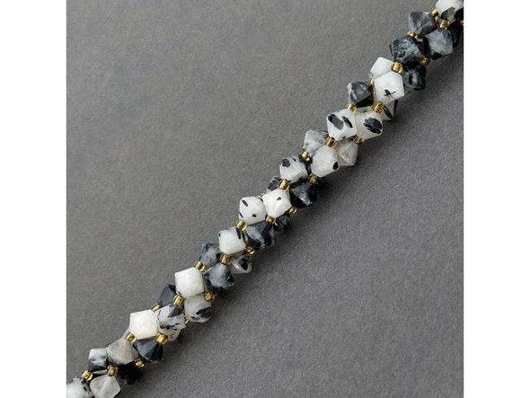 Tourmalated Quartz 8mm Faceted Bicone Gemstone Bead (strand)