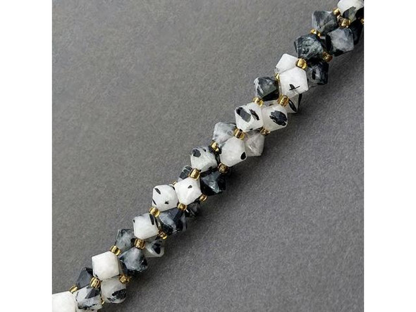 Tourmalated Quartz 8mm Faceted Bicone Gemstone Bead (strand)