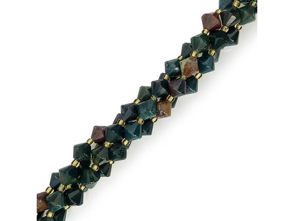 Bloodstone 8mm Faceted Bicone Gemstone Bead (strand)