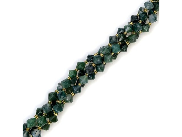 Moss Agate 8mm Faceted Bicone Gemstone Bead (strand)
