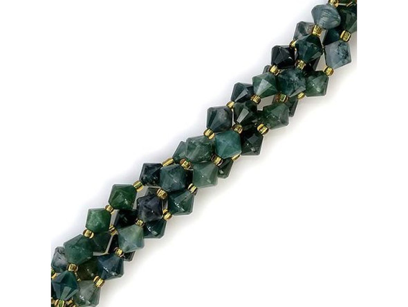 Moss Agate 8mm Faceted Bicone Gemstone Bead (strand)