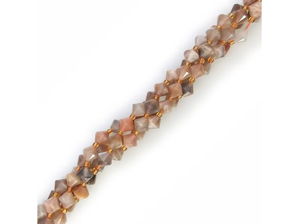 Golden Rainbow Moonstone 8mm Faceted Bicone Gemstone Bead (strand)