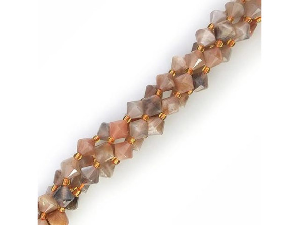 Golden Rainbow Moonstone 8mm Faceted Bicone Gemstone Bead (strand)