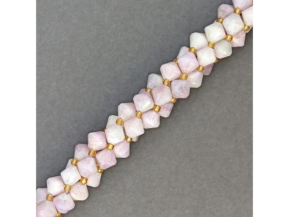 Also known as evening stone, lithia amethyst, and pink spodumene, kunzite offer a touch of pastels to our gemstone beads line. One of few naturally pink gemstones, this transparent stone is a pale-pink to lilac variety of the mineral spodumene. Similar in appearance to rose quartz and pink topaz, kunzite is strongly pleochroic, which means that its crystals display different colors when viewed by light polarized in different directions.  See Related Products links (below) for similar items and additional jewelry-making supplies that are often used with this item.