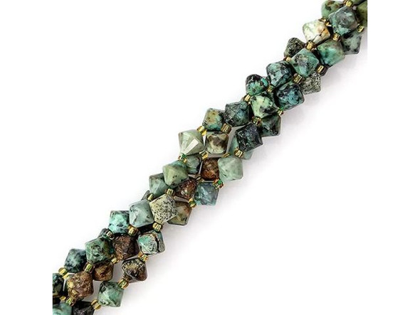 African Turquoise 8mm Faceted Bicone Gemstone Bead (strand)