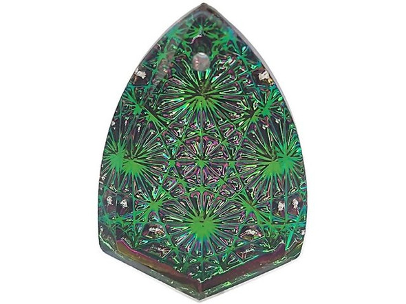 Glass Kaleidoscope Shield Pendant, 25x17mm - Crystal Electra (Each)
