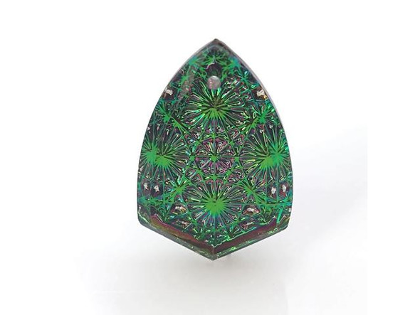 Glass Kaleidoscope Shield Pendant, 25x17mm - Crystal Electra (Each)