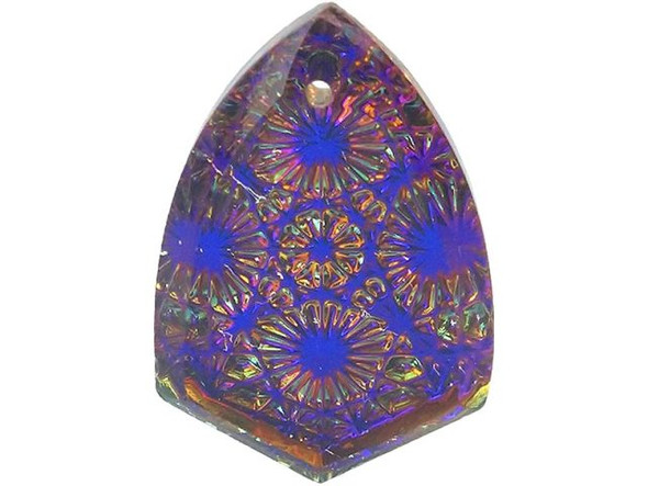 Glass Kaleidoscope Shield Pendant, 25x17mm - Crystal Volcano (Each)