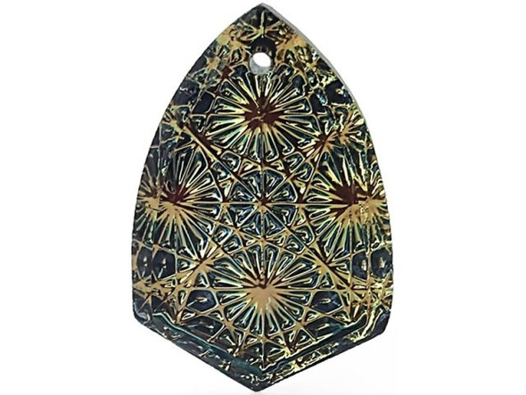 Glass Kaleidoscope Shield Pendant, 25x17mm - Crystal Tabac (Each)