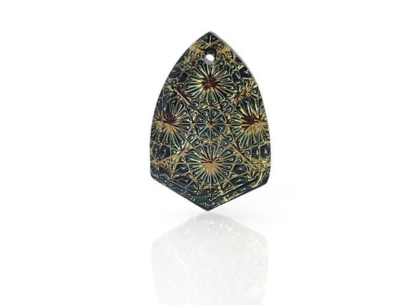 Glass Kaleidoscope Shield Pendant, 25x17mm - Crystal Tabac (Each)