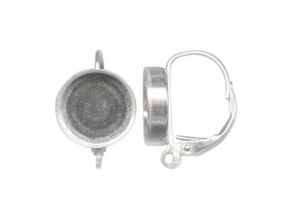Sterling Silver Leverback Ear Wire, 10mm Round Bezel Cup with Loop (1 Pair)