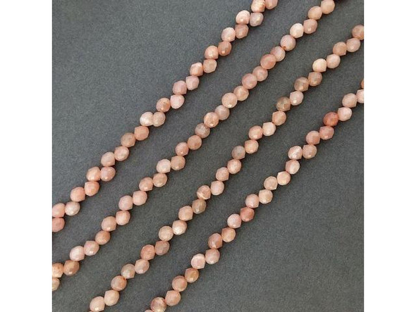 Peach Moonstone Top Drilled Diamond Cut 6mm Teardrop Gemstone Beads (strand)