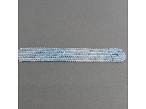 3mm Diamond Cut Round Gemstone Bead - Aquamarine A - Ice Color Banded (strand)