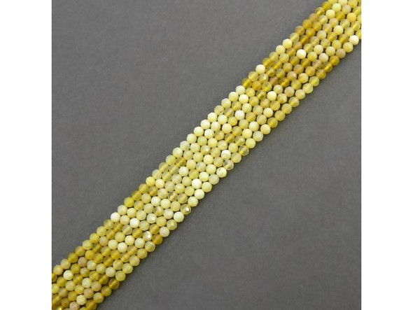 4mm Diamond Cut Round Gemstone Bead - Yellow Opal AA - Color Banded (strand)