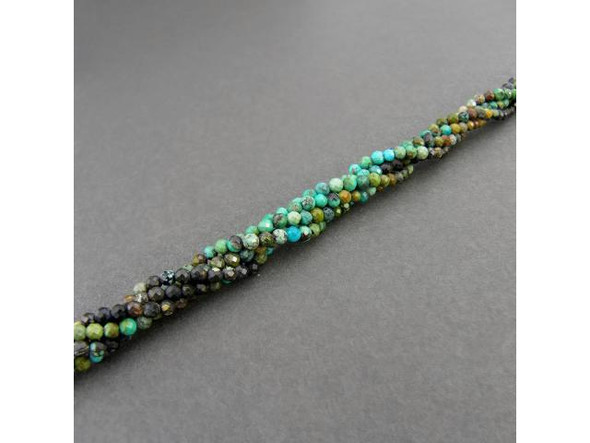 3mm Diamond Cut Round Gemstone Bead - Hubei Turquoise - Color Banded (strand)