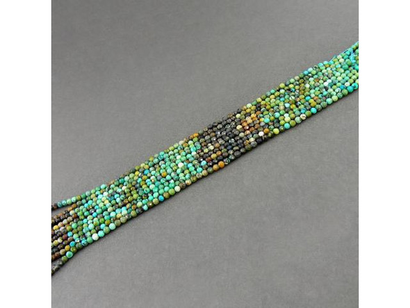 3mm Diamond Cut Round Gemstone Bead - Hubei Turquoise - Color Banded (strand)