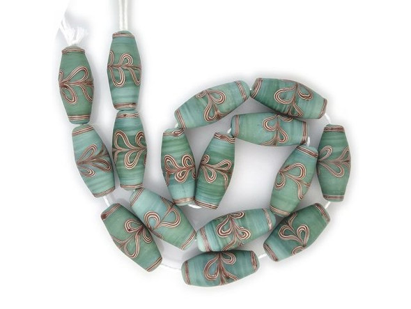 12x30mm Trailed Glass Beads - Mint Green (strand)