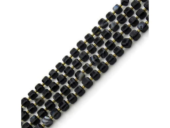 8mm Faceted Magic Cube Gemstone Bead - Black Sardonyx (strand)