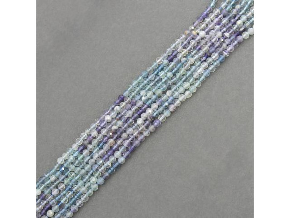4mm Diamond Cut Round Gemstone Bead - Fluorite AA - Color Banded (strand)
